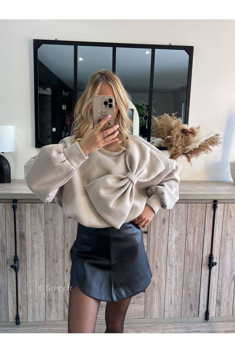 sweat pull gros noeud beige grecy mode tendance ootd outfit