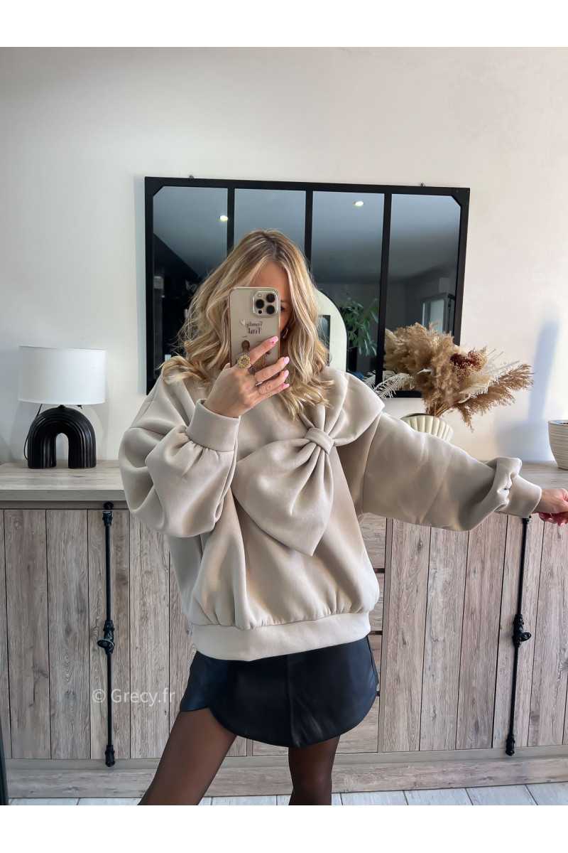 sweat pull gros noeud beige grecy mode tendance ootd outfit