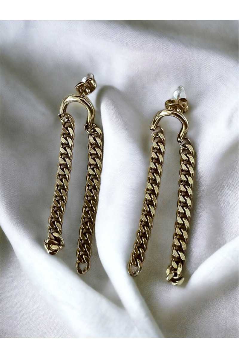 boucles d'oreilles bijoux acier inoxydable argent doré chaines pendantes