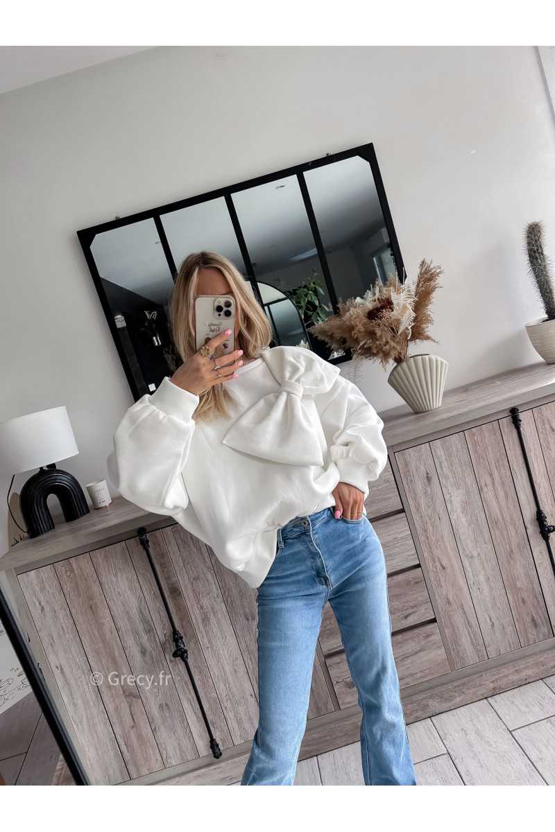 sweat gros noeud blanc pull mode tendance chic grecy outfit ootd