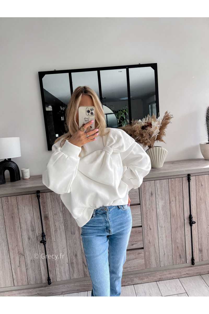 sweat gros noeud blanc pull mode tendance chic grecy outfit ootd