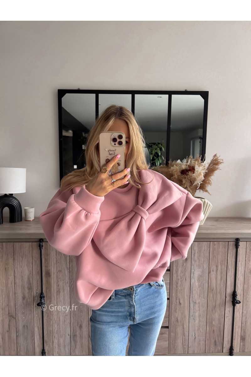 sweat gros noeud rose pull mode tendance chic grecy outfit ootd