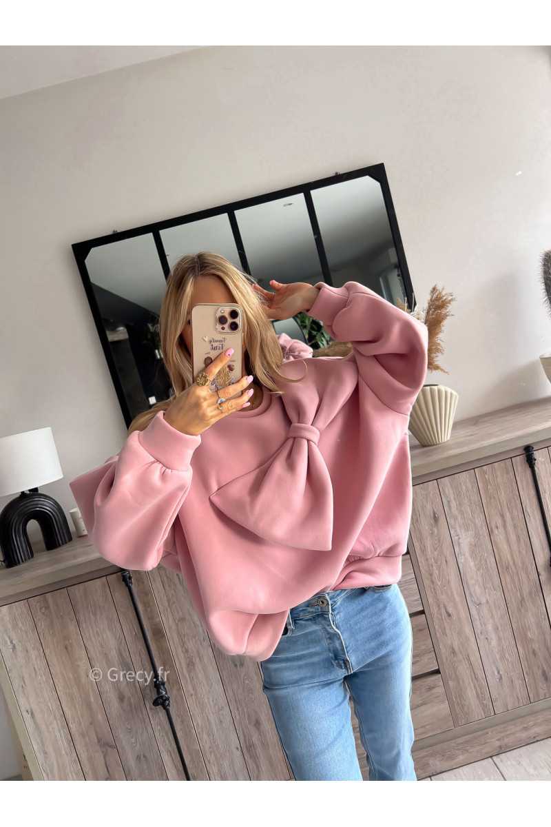 sweat gros noeud rose pull mode tendance chic grecy outfit ootd