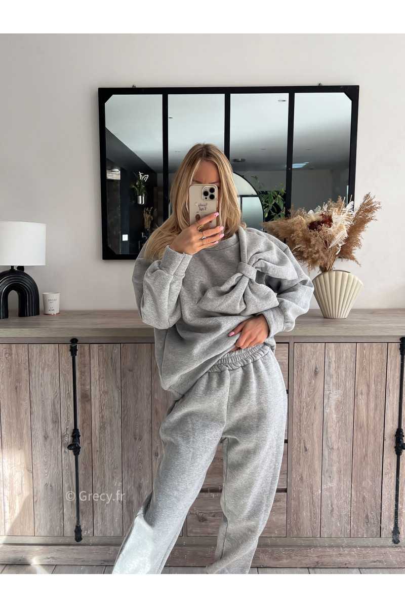 ensemble jogging sweat gros noeud gris pull mode tendance chic grecy outfit ootd