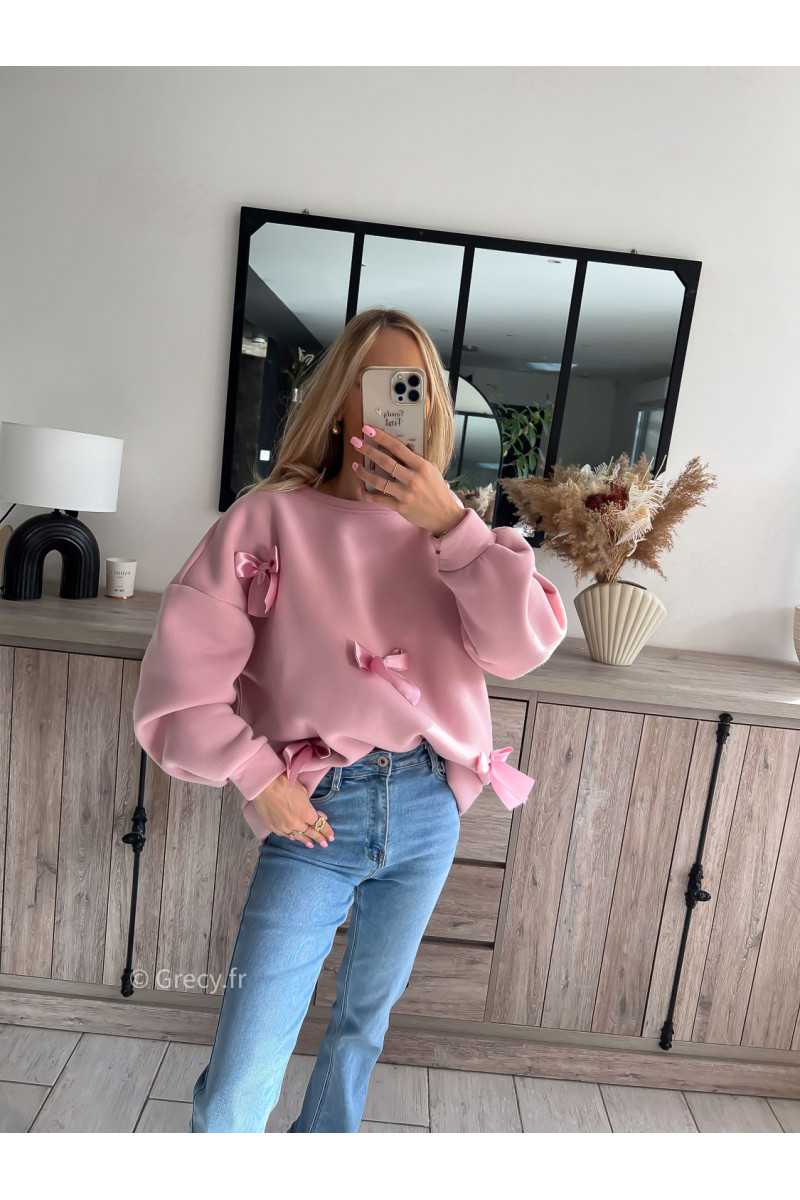 sweat noeuds ruban rose pull mode tendance chic grecy outfit ootd
