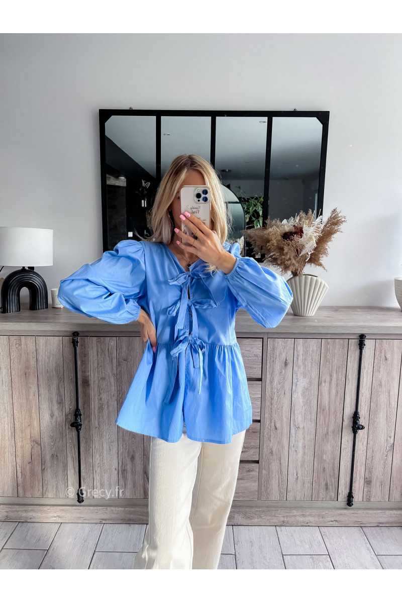 chemise blouse popeline noeuds bleu mode tendance chic grecy outfit ootd