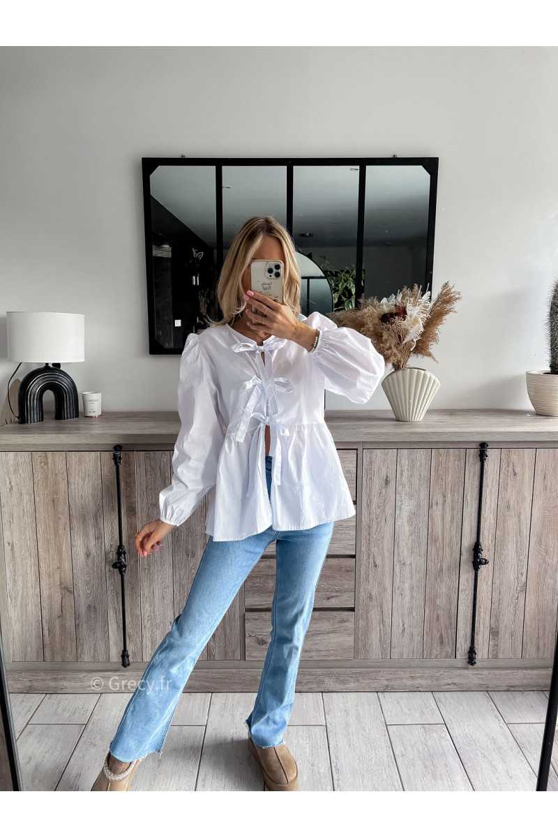chemise blouse popeline noeuds blanche mode tendance chic grecy outfit ootd
