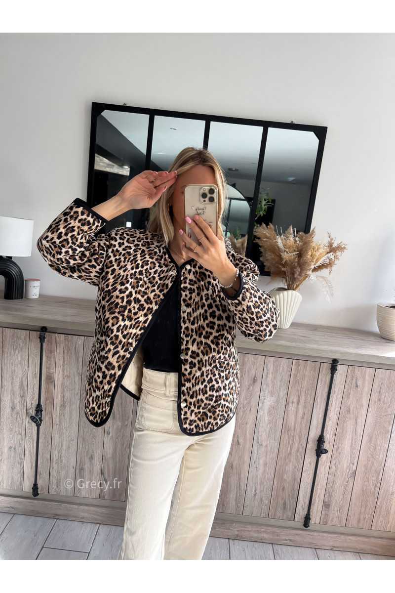 Veste matelassée léopard manteau tendance mode printemps 2024 grecy outfit ootd look