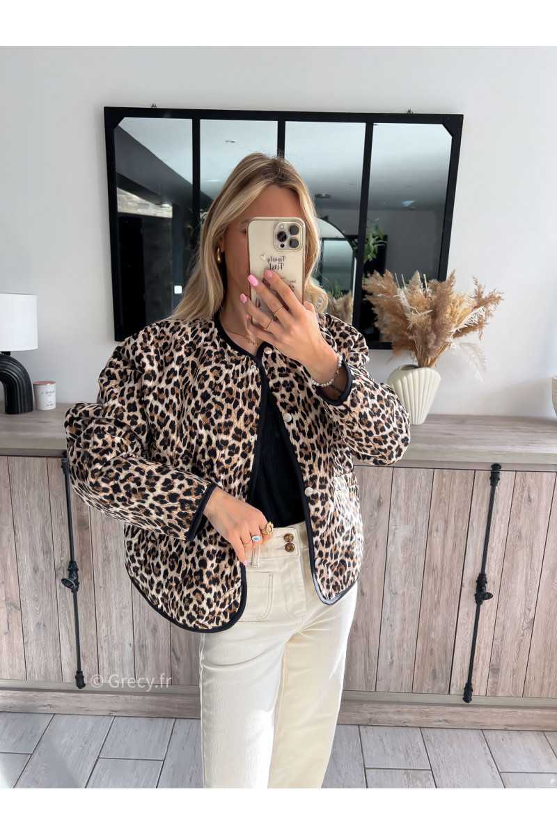 Veste matelassée léopard manteau tendance mode printemps 2024 grecy outfit ootd look