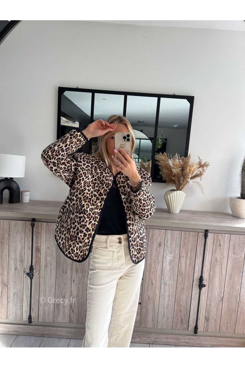 Veste matelassée léopard manteau tendance mode printemps 2024 grecy outfit ootd look