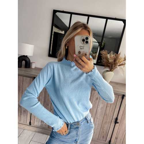 pull col montant fin bleu ciel clair pastel tendance mode printemps 2024 grecy outfit ootd look