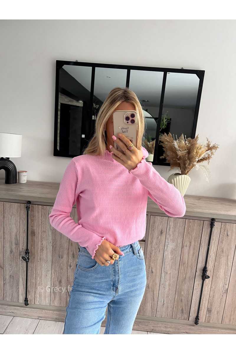 pull col montant fin rose pastel tendance mode printemps 2024 grecy outfit ootd look