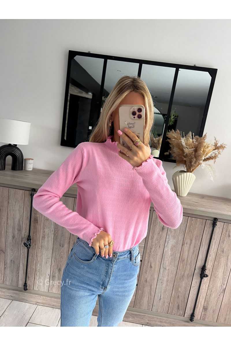 pull col montant fin rose pastel tendance mode printemps 2024 grecy outfit ootd look