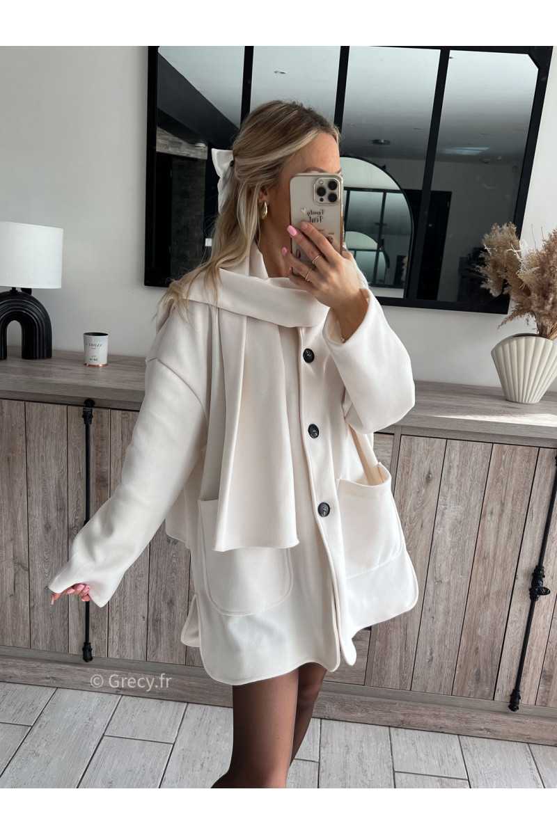Ensemble manteau écharpe blanc veste loose blazer printemps mode grecy tendance ootd outfit tenue look