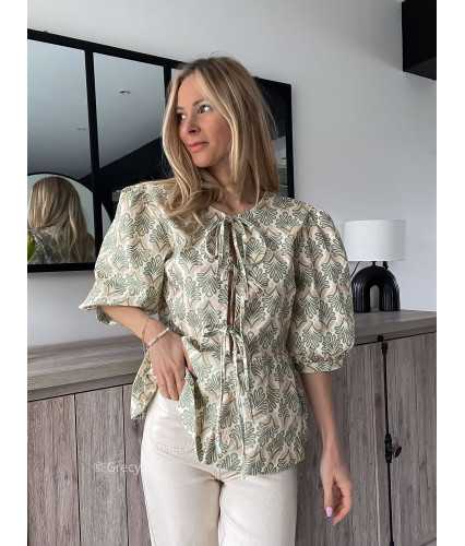 blouse noeuds nouée devant verte imprimé motifs printemps été grecy mode outfit ootd look tendance oversize