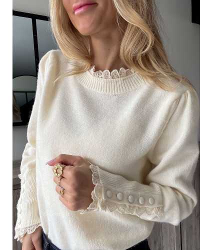 pull fin léger écru beige blanc col broderies sezane grecy mode outfit ootd look tendance oversize