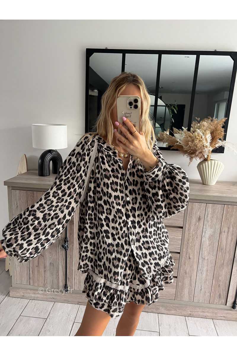 chemise oversize gaze de coton leopard printemps grecy mode ootd tenue look tendance