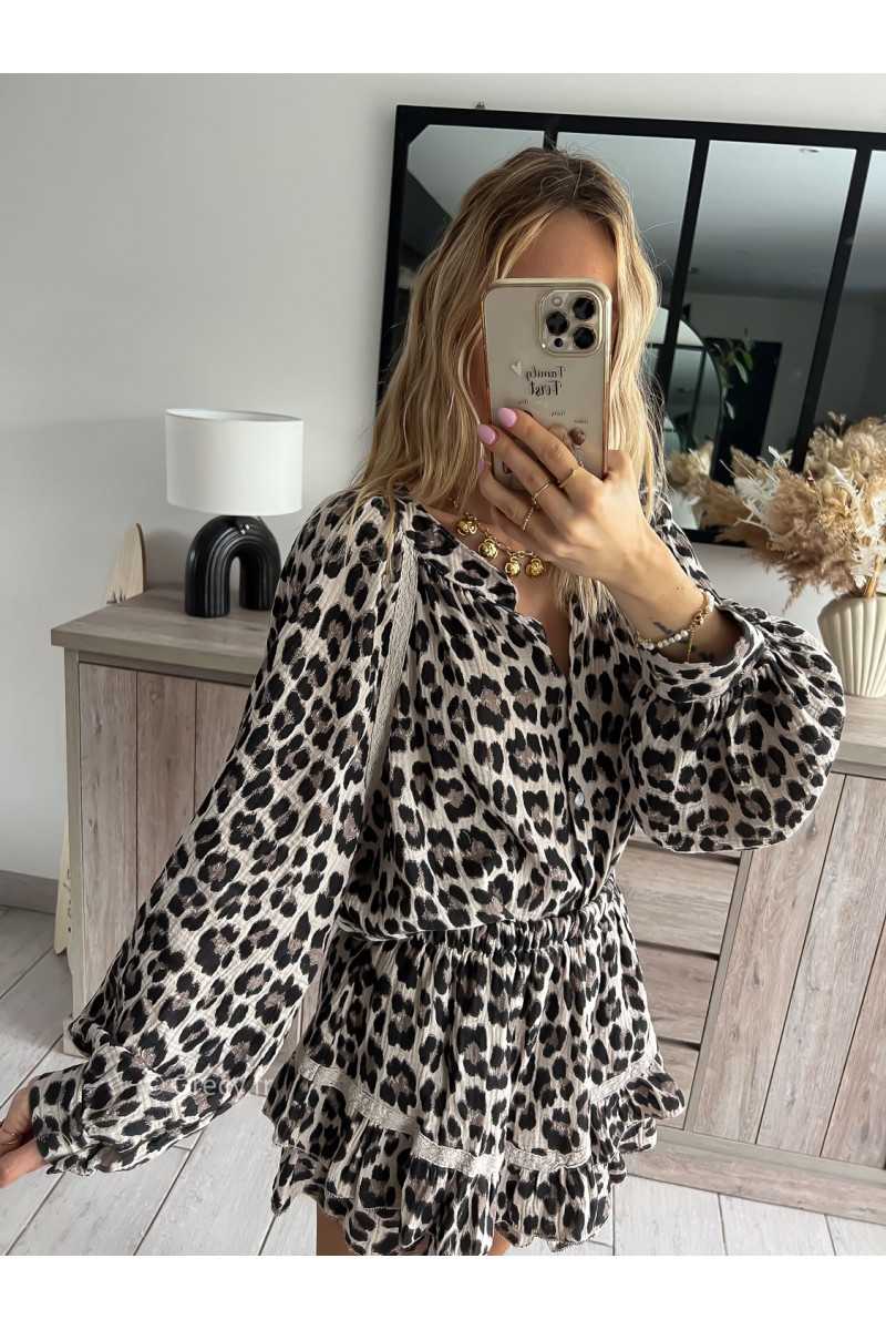 chemise oversize gaze de coton leopard printemps grecy mode ootd tenue look tendance