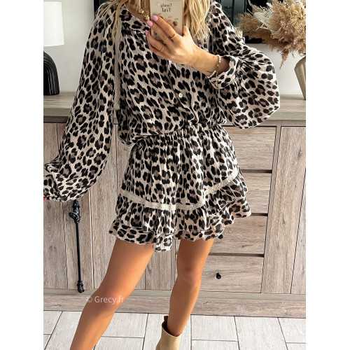 jupe short gaze de coton leopard printemps grecy mode ootd tenue look tendance
