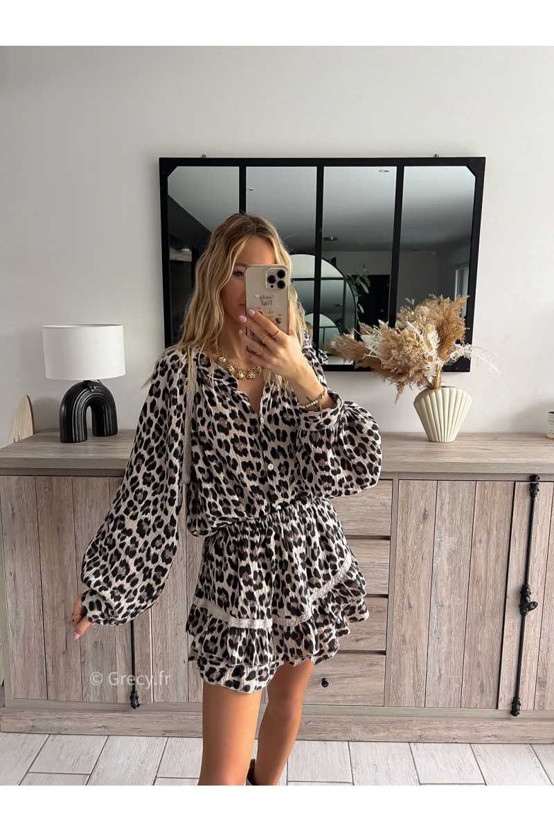 jupe short gaze de coton leopard printemps grecy mode ootd tenue look tendance