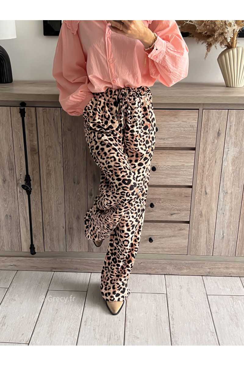pantalon fluide leopard élastique long printemps grecy mode ootd tenue look tendance
