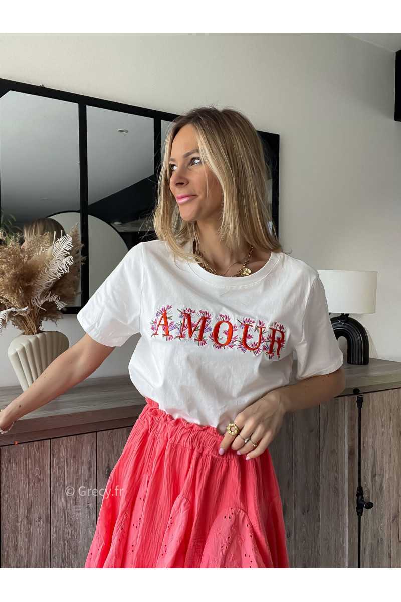 t-shirt blanc amour fleuri mode grecy printemps 2024 ootd look tenue outfit