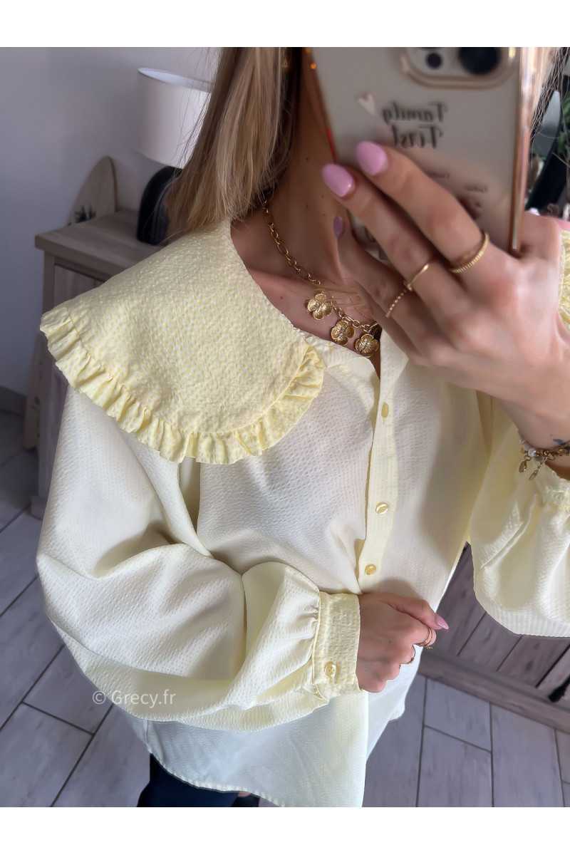 chemise blouse oversize jaune col Claudine vichy jaune mode grecy printemps 2024 ootd look tenue outfit