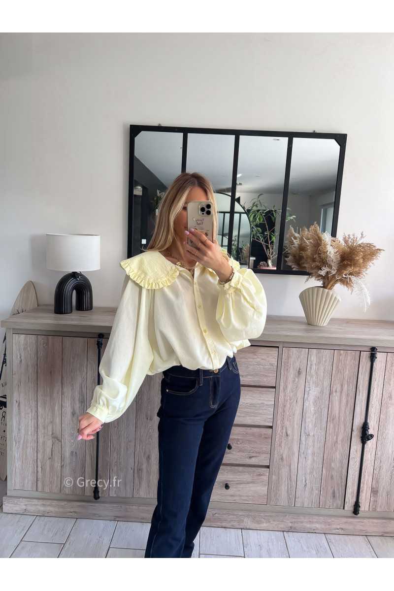 chemise blouse oversize jaune col Claudine vichy jaune mode grecy printemps 2024 ootd look tenue outfit