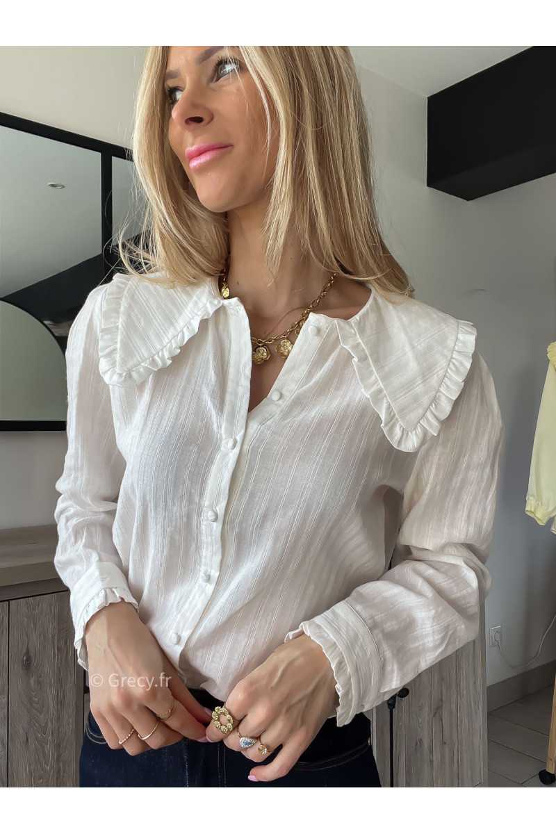 chemise blanche col Claudine dentelles chic grecy outfit look ootd mode tendance printemps 2024