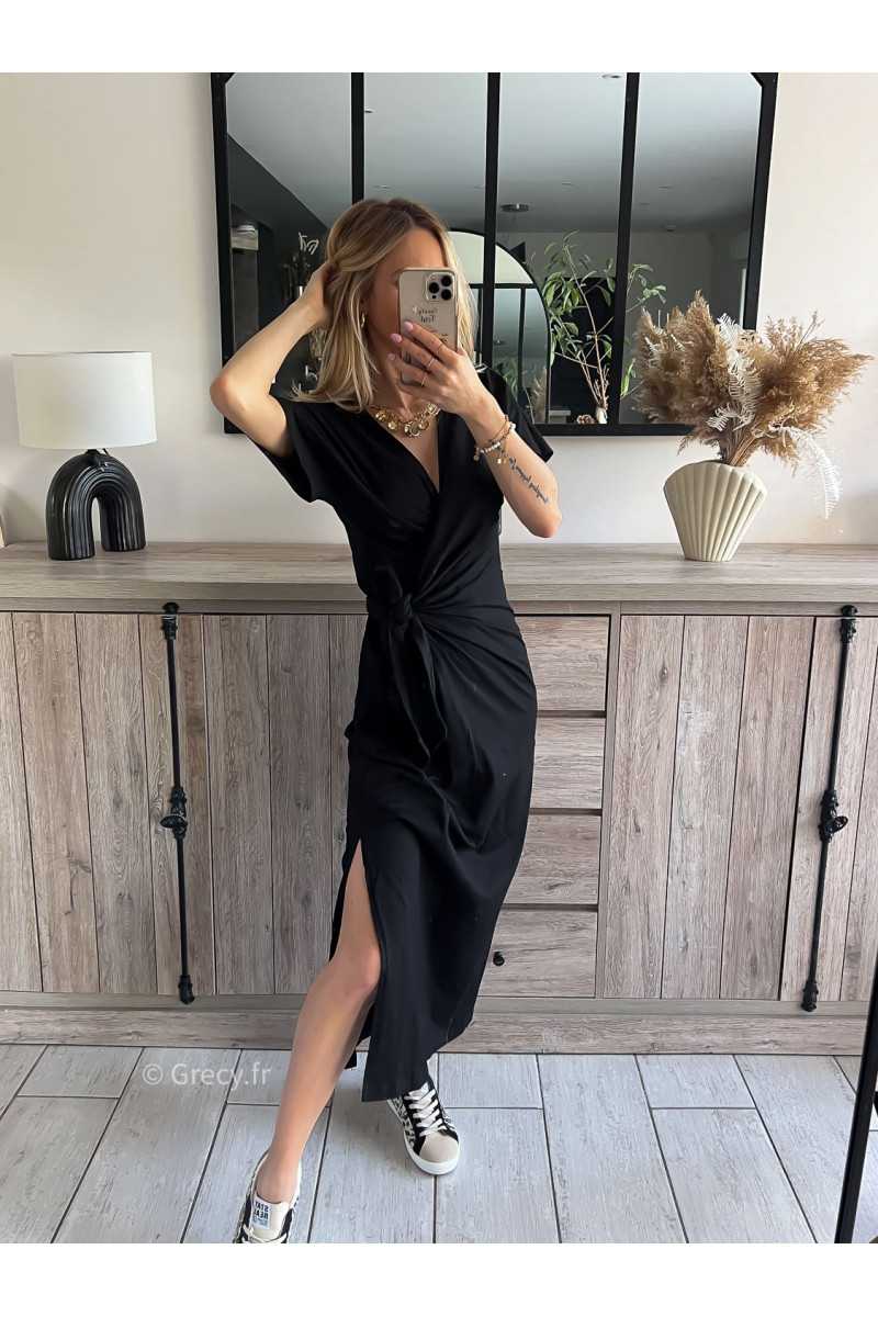 robe longue noire nouée cache coeur grecy outfit look ootd mode tendance printemps 2024