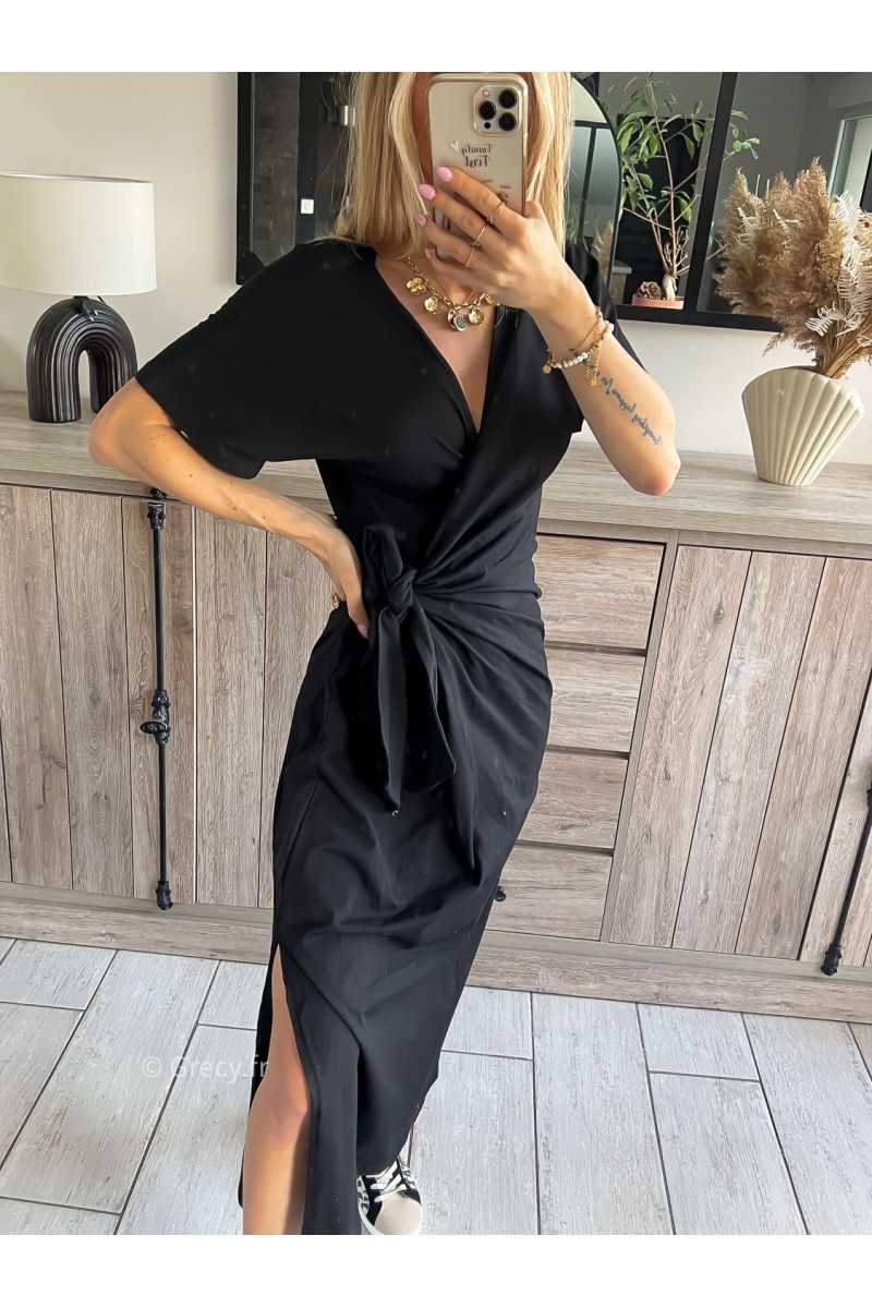 robe longue noire nouée cache coeur grecy outfit look ootd mode tendance printemps 2024