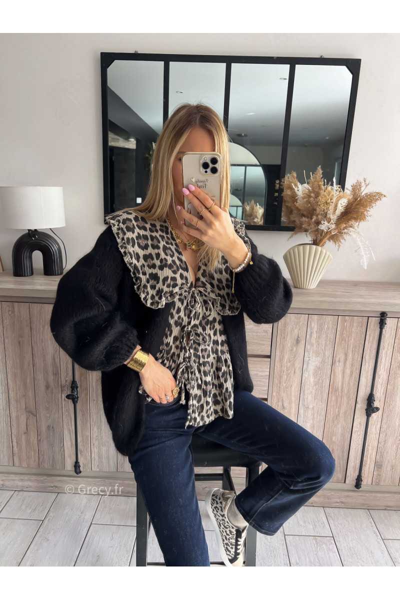 blouse léopard gaze de coton noeuds devant col Claudine grand mode tendance grecy printemps été 2024 outfit look ootd