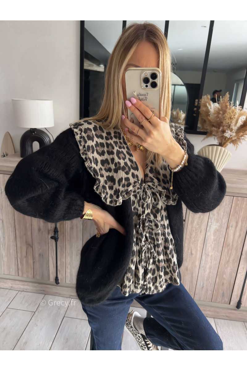 blouse léopard gaze de coton noeuds devant col Claudine grand mode tendance grecy printemps été 2024 outfit look ootd