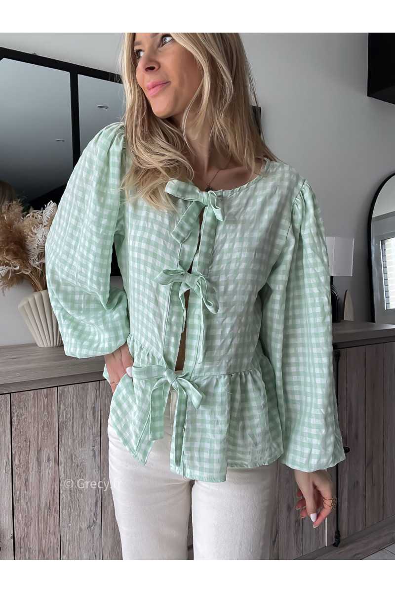 blouse noeuds verte pastel vichy printemps été grecy mode outfit ootd look tendance