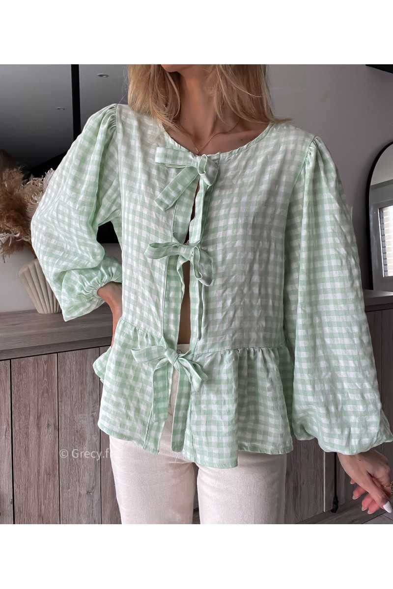 blouse noeuds verte pastel vichy printemps été grecy mode outfit ootd look tendance