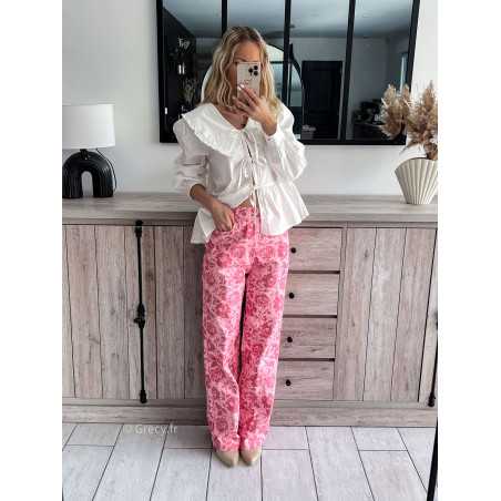 Blouse blanche nouee avec col Claudine manches longues Couleur Blanc Taille Taille unique convient du 34 au 42
