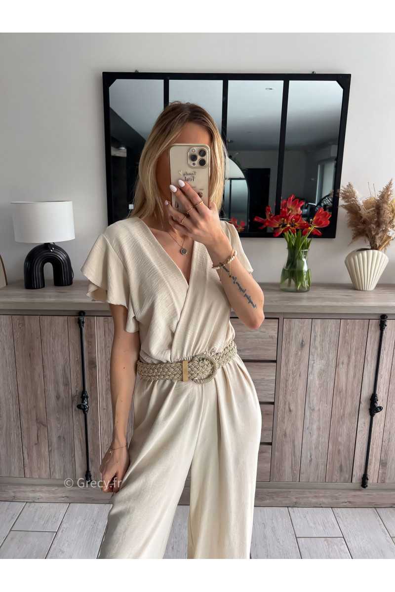 combinaison fluide beige ceinture dorée or mariage baptême chic grecy ootd outfit look tenue