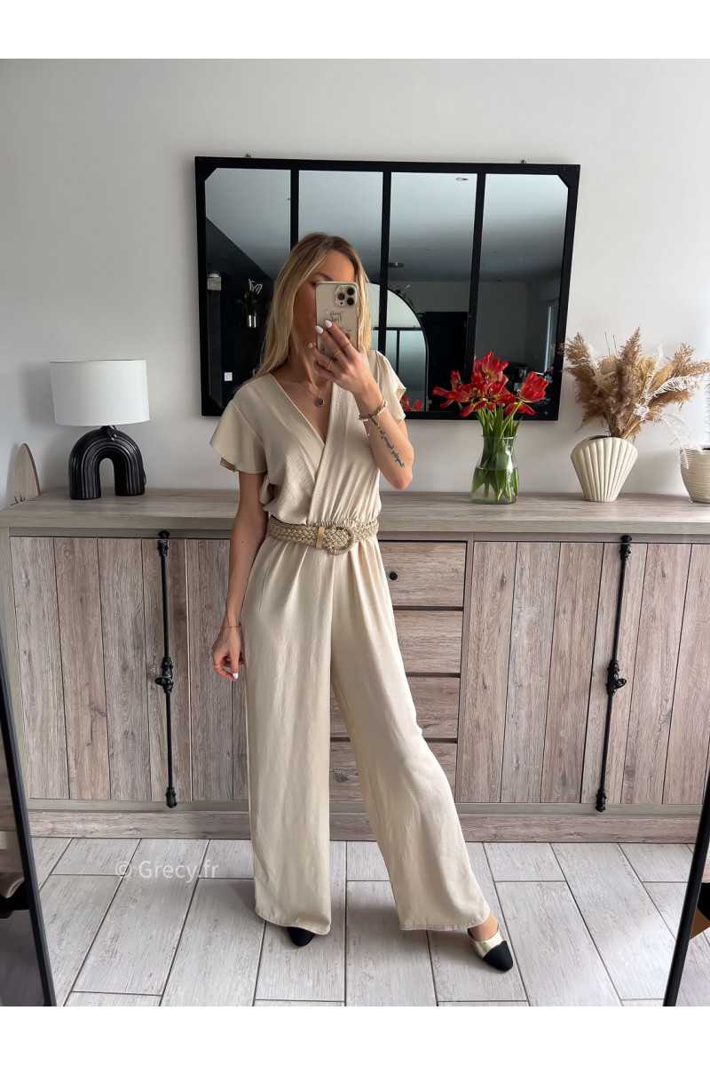 combinaison fluide beige ceinture dorée or mariage baptême chic grecy ootd outfit look tenue