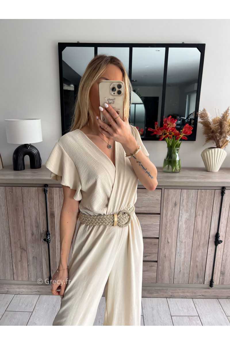 combinaison fluide beige ceinture dorée or mariage baptême chic grecy ootd outfit look tenue