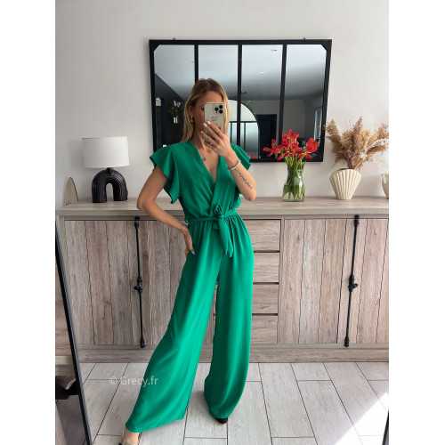 combinaison fluide verte ceinture dorée or mariage baptême chic grecy ootd outfit look tenue