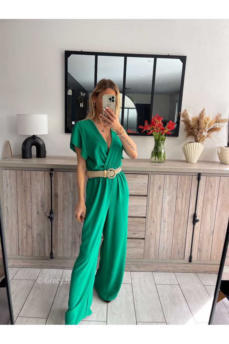 combinaison fluide verte ceinture dorée or mariage baptême chic grecy ootd outfit look tenue