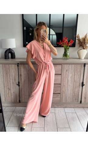 combinaison fluide rose clair poudre ceinture dorée or mariage baptême chic grecy ootd outfit look tenue