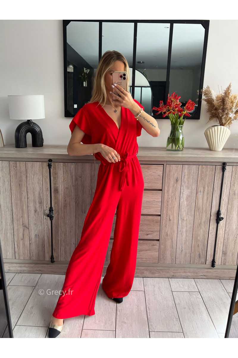 combinaison fluide rouge ceinture dorée or mariage baptême chic grecy ootd outfit look tenue