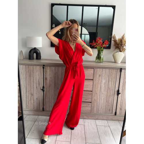 combinaison fluide rouge ceinture dorée or mariage baptême chic grecy ootd outfit look tenue