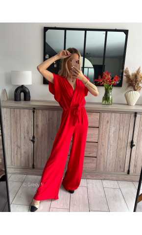 combinaison fluide rouge ceinture dorée or mariage baptême chic grecy ootd outfit look tenue