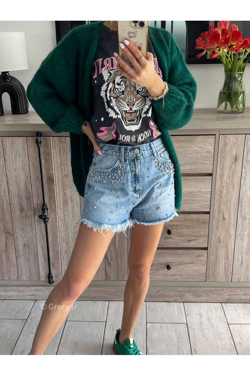 short en jean strass Denim Coachella outfit tendance mode printemps été 2024 grecy