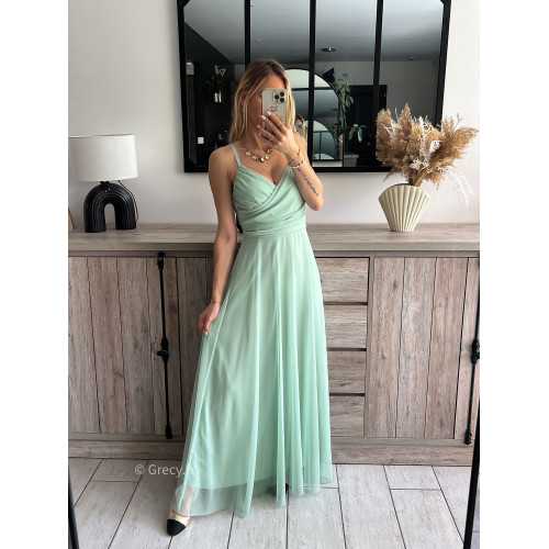 Robe longue cérémonie vert pastel