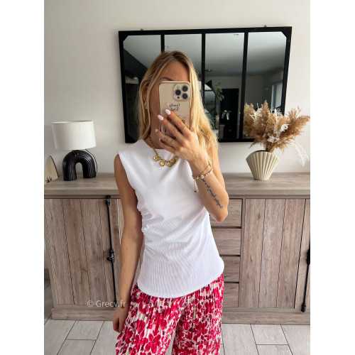 top débardeur côtelé blanc basique look tenue printemps été 2024 grecy