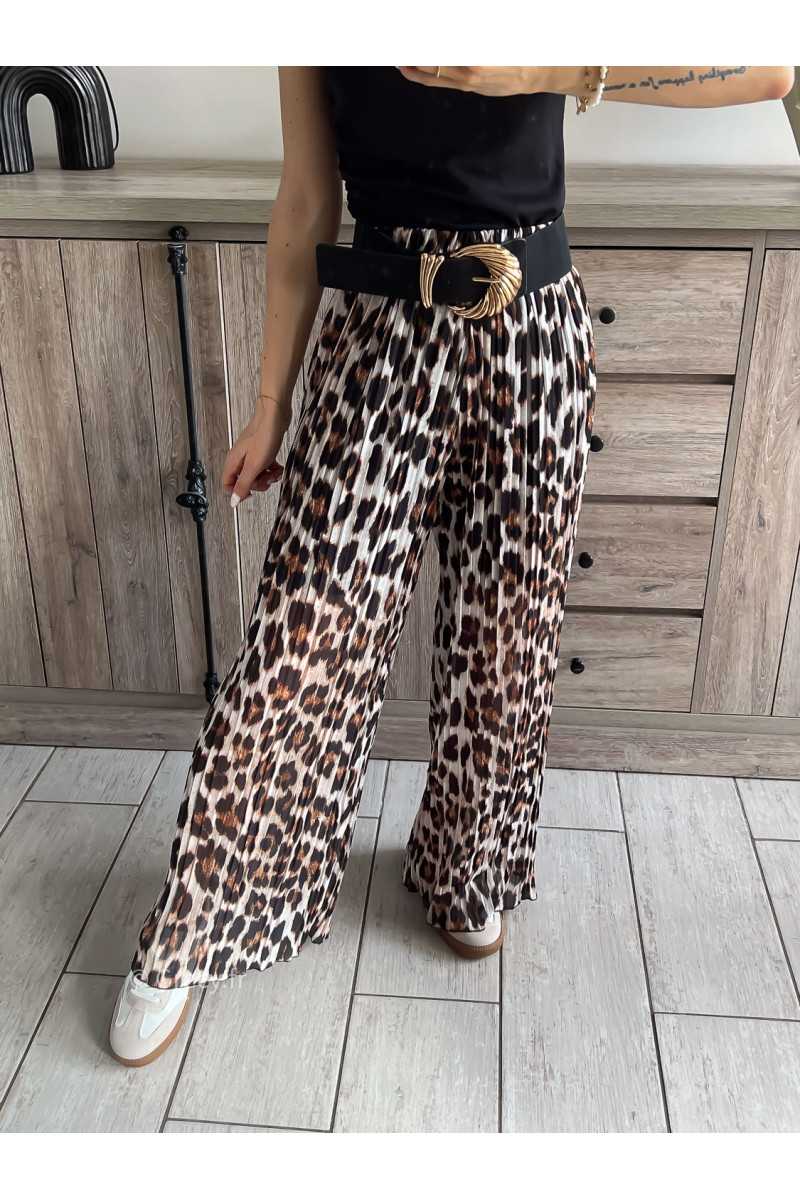 pantalon plissé léopard marron taille élastique look tenue printemps été 2024 grecy