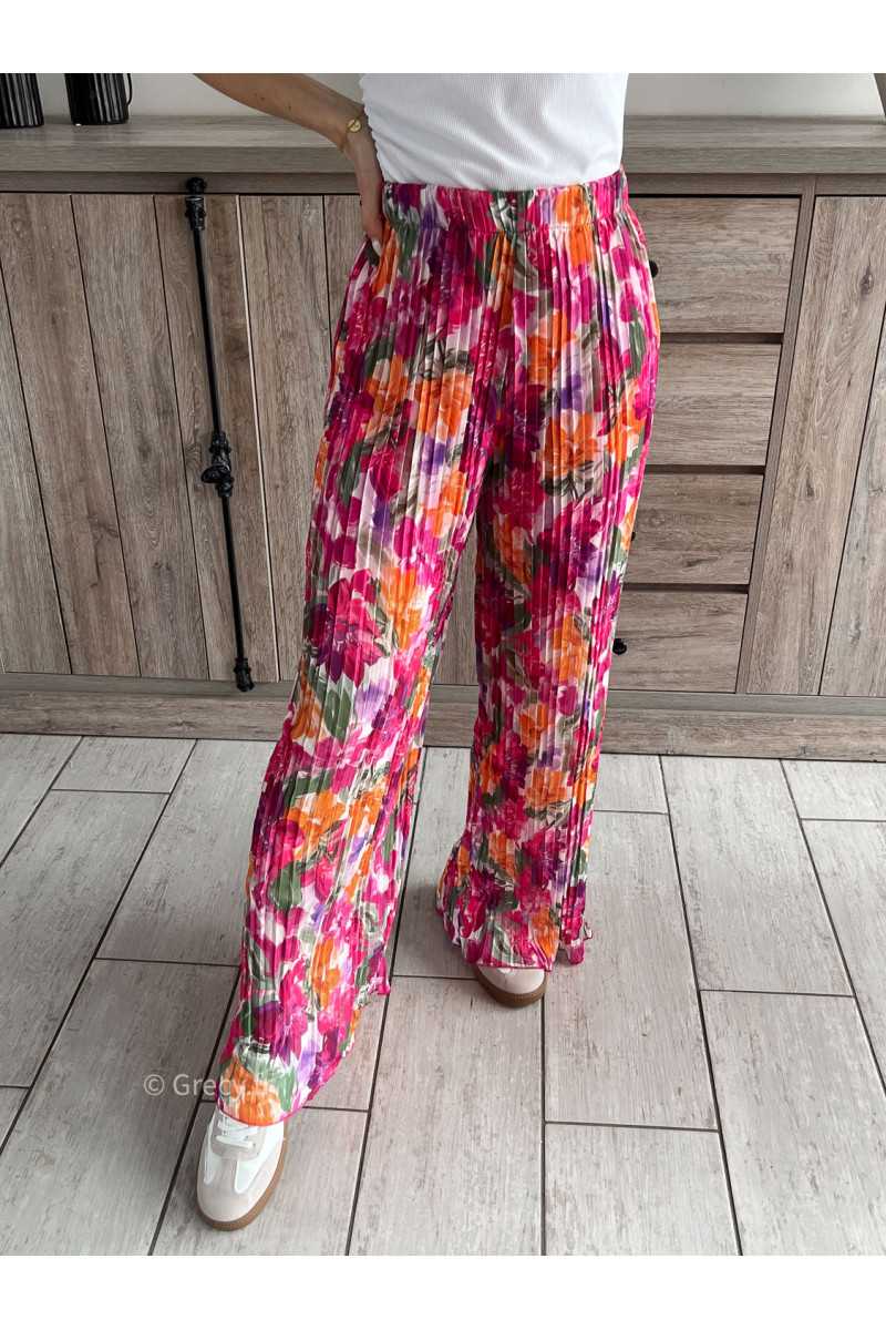 pantalon plissé fluide fleuri rose taille élastique doublure printemps été 2024 mode look ootd outfit grecy